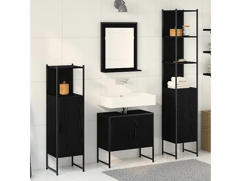 Ensemble de mobilier de salle de bain avec stockage 4 pcs Noir
