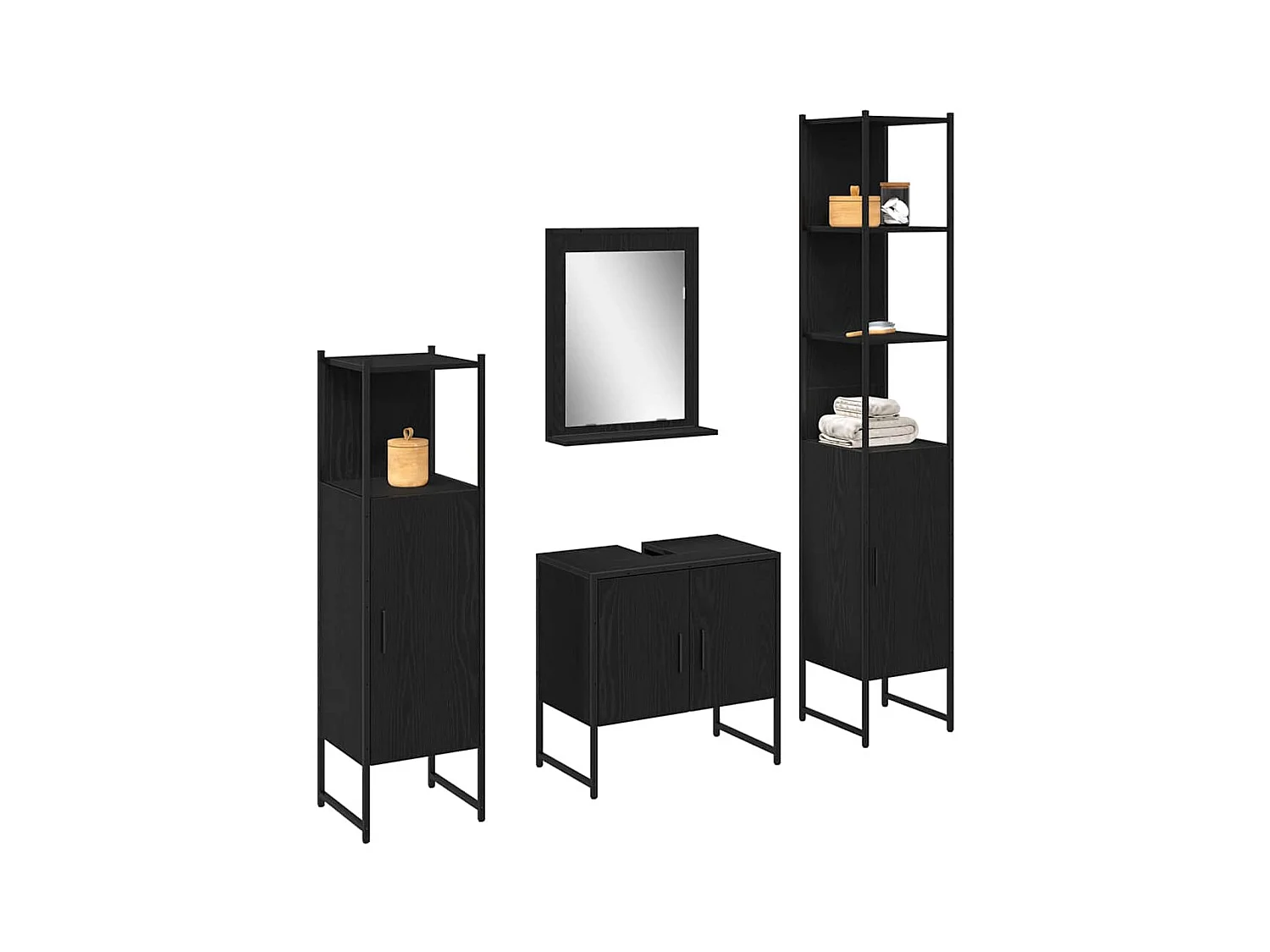 Ensemble de mobilier de salle de bain avec stockage 4 pcs Noir