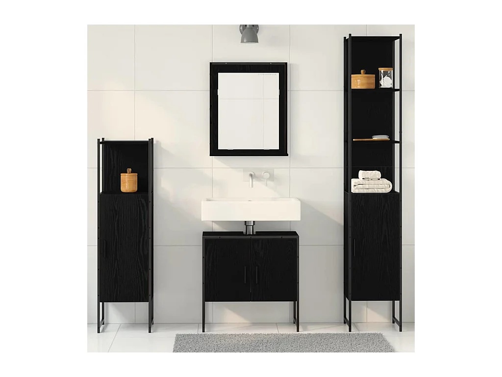 Ensemble de mobilier de salle de bain avec stockage 4 pcs Noir