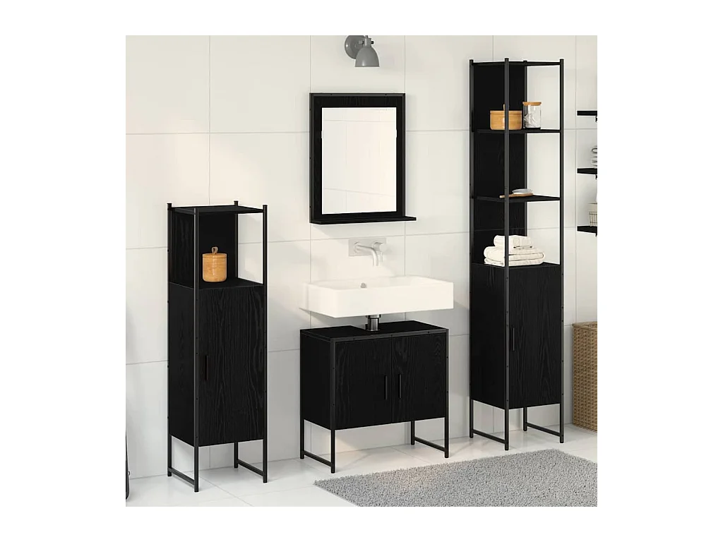 Badezimmermöbel-Set mit Stauraum 4-teilig Schwarz