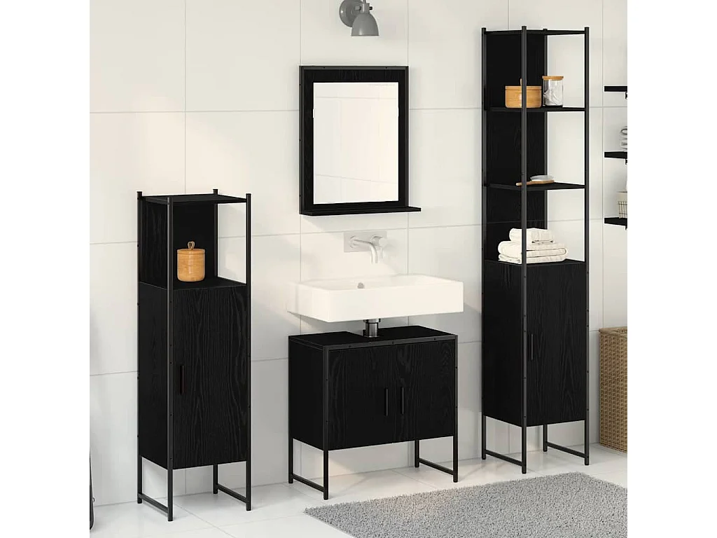 Ensemble de mobilier de salle de bain avec stockage 4 pcs Noir