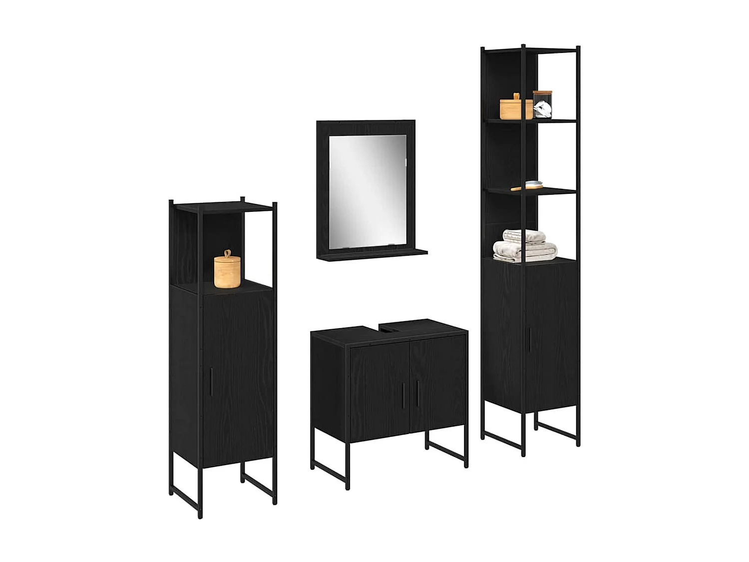 Ensemble de mobilier de salle de bain avec stockage 4 pcs Noir