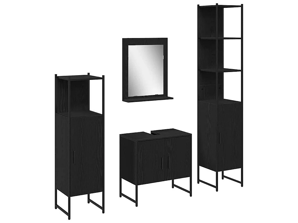 Badezimmermöbel-Set mit Stauraum 4-teilig Schwarz