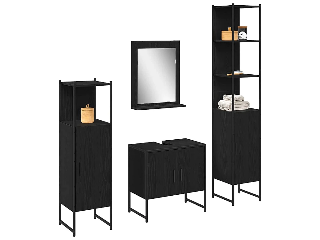 Badezimmermöbel-Set mit Stauraum 4-teilig Schwarz