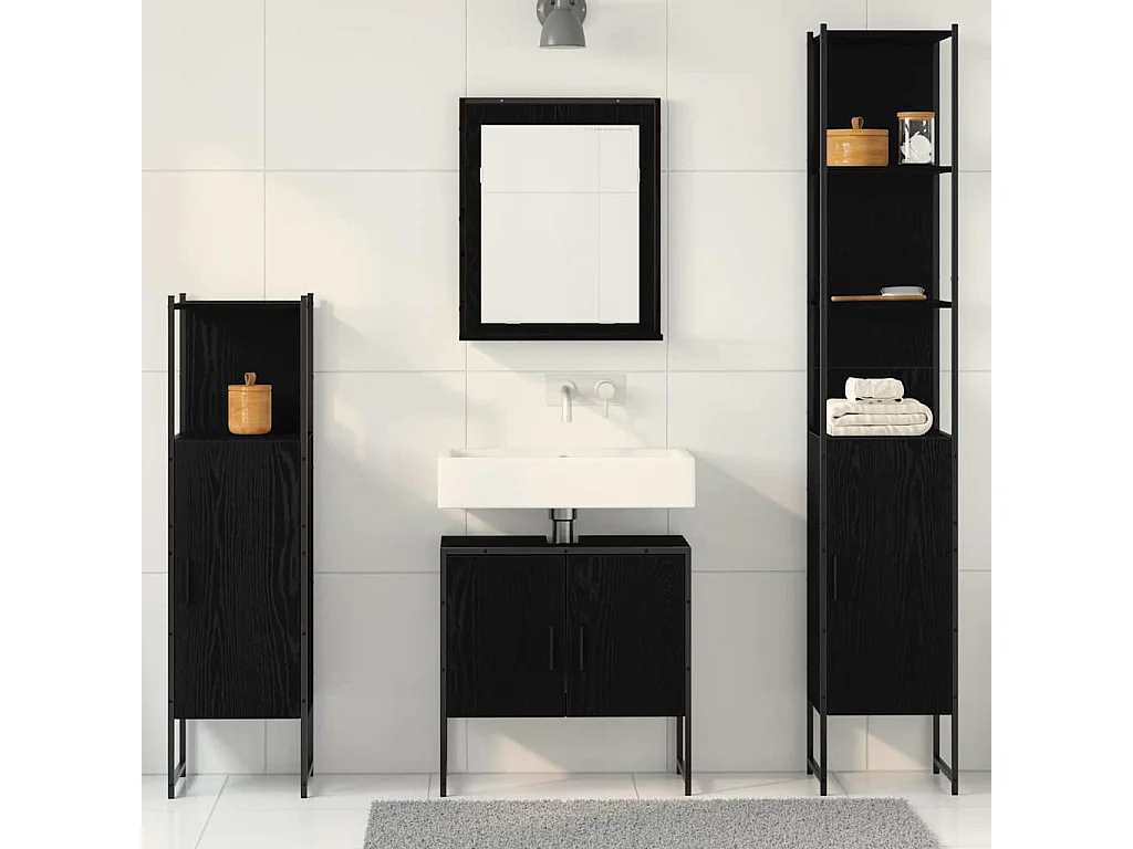 Badezimmermöbel-Set mit Stauraum 4-teilig Schwarz