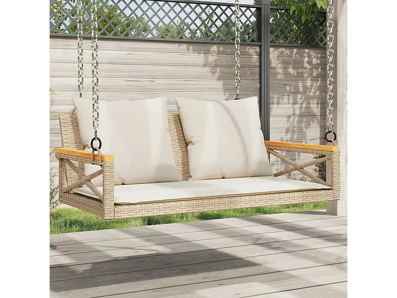 Schommelstoel met beige kussens 109x62x40 cm geweven hars