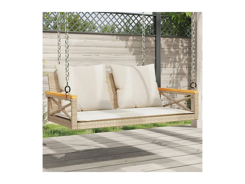 Balancelle avec coussins beige 109x62x40 cm résine tressée