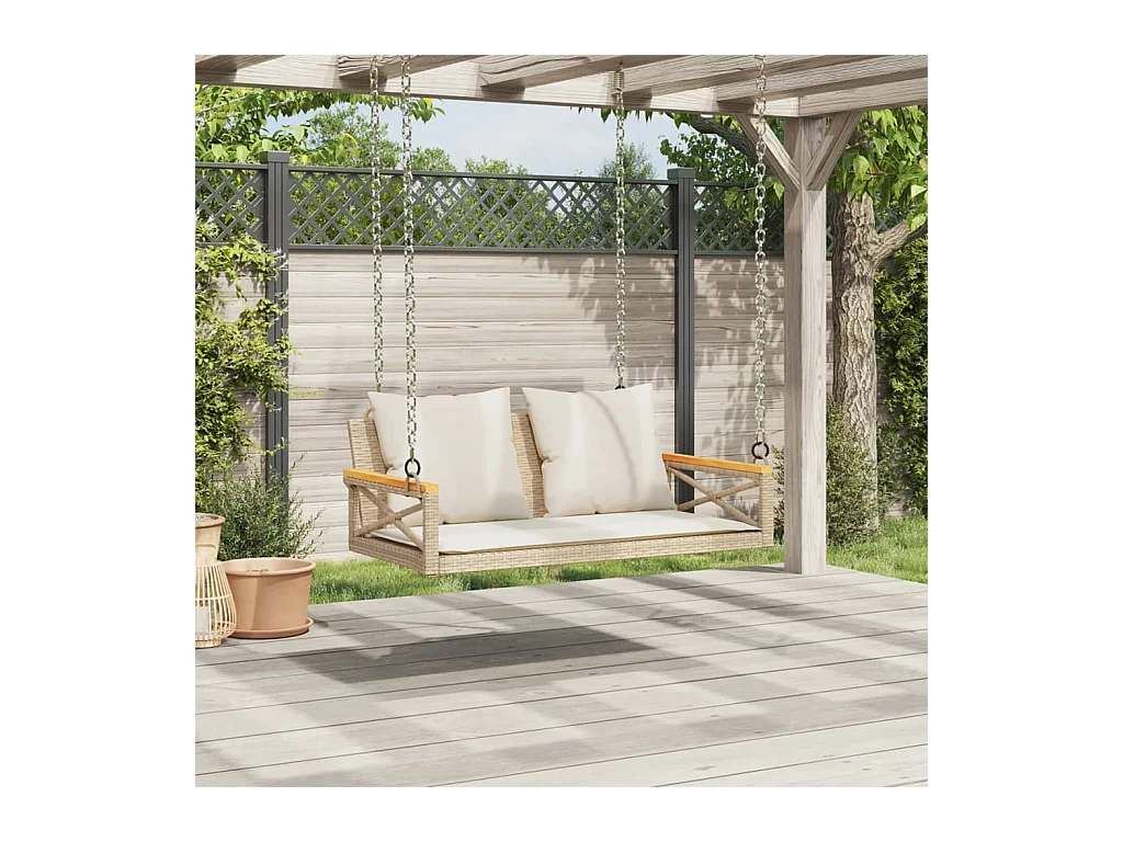 Balancelle avec coussins beige 109x62x40 cm résine tressée