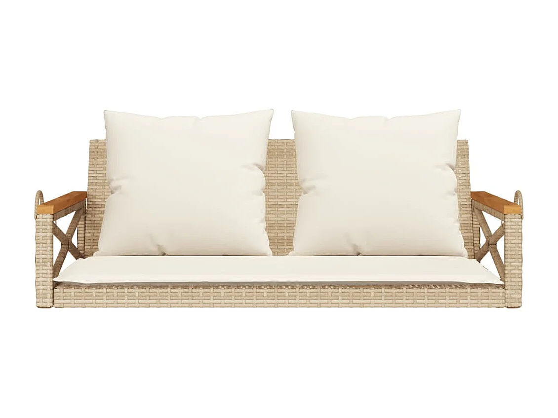 Altalena con cuscini beige 109x62x40 cm in resina intrecciata