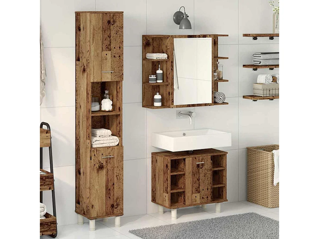Set di mobili da bagno in legno ingegnerizzato da 3 pezzi