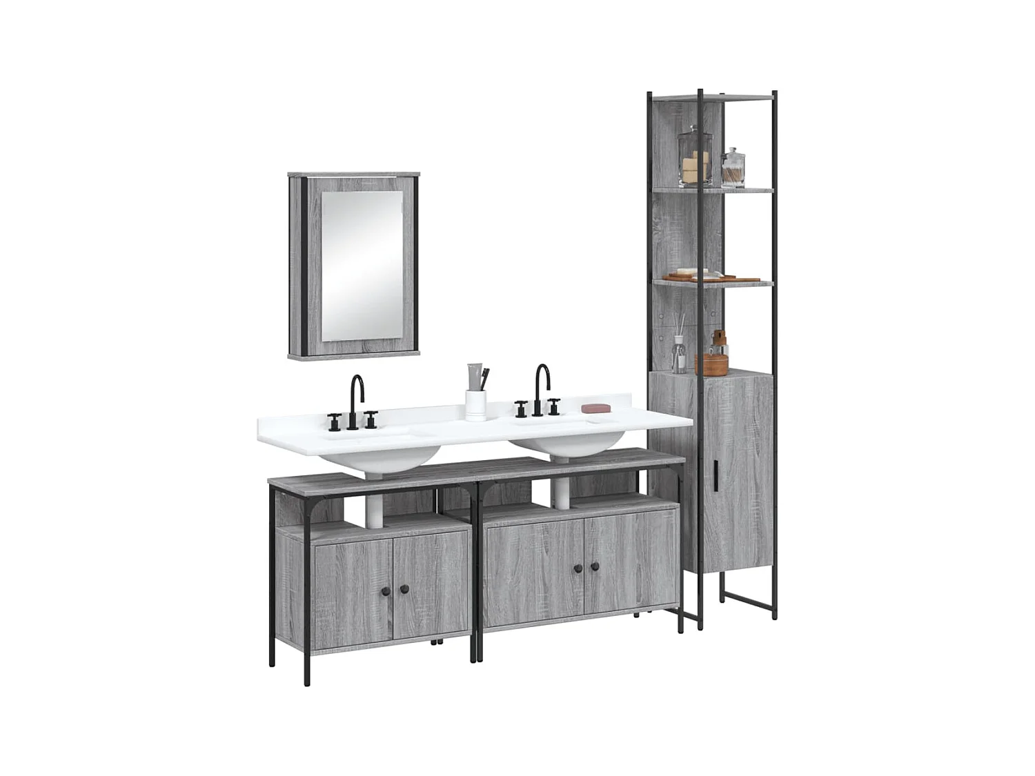 Ensemble de meubles de salle de bain 4 pcs Sonoma gris