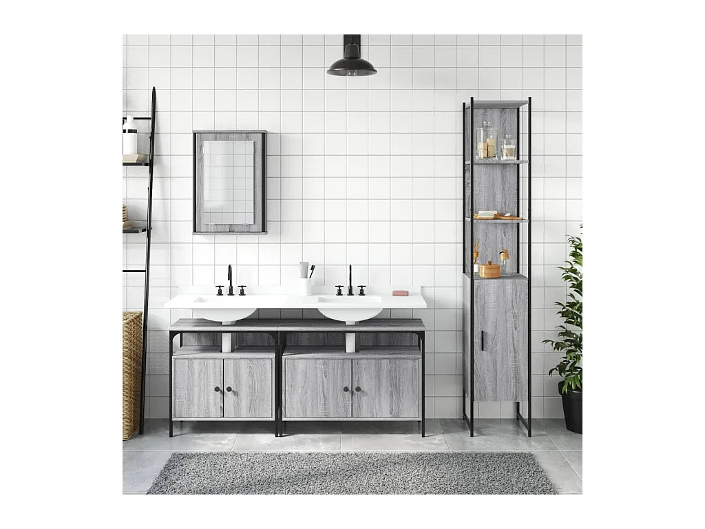 Ensemble de meubles de salle de bain 4 pcs Sonoma gris