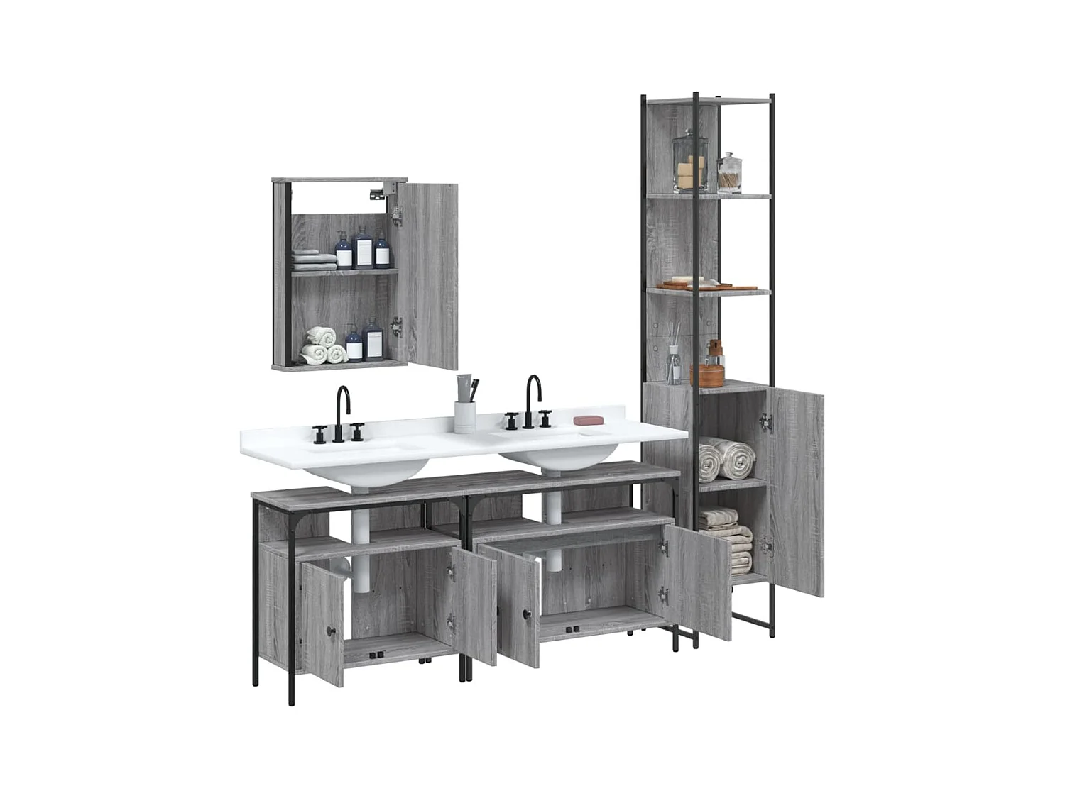 Ensemble de meubles de salle de bain 4 pcs Sonoma gris