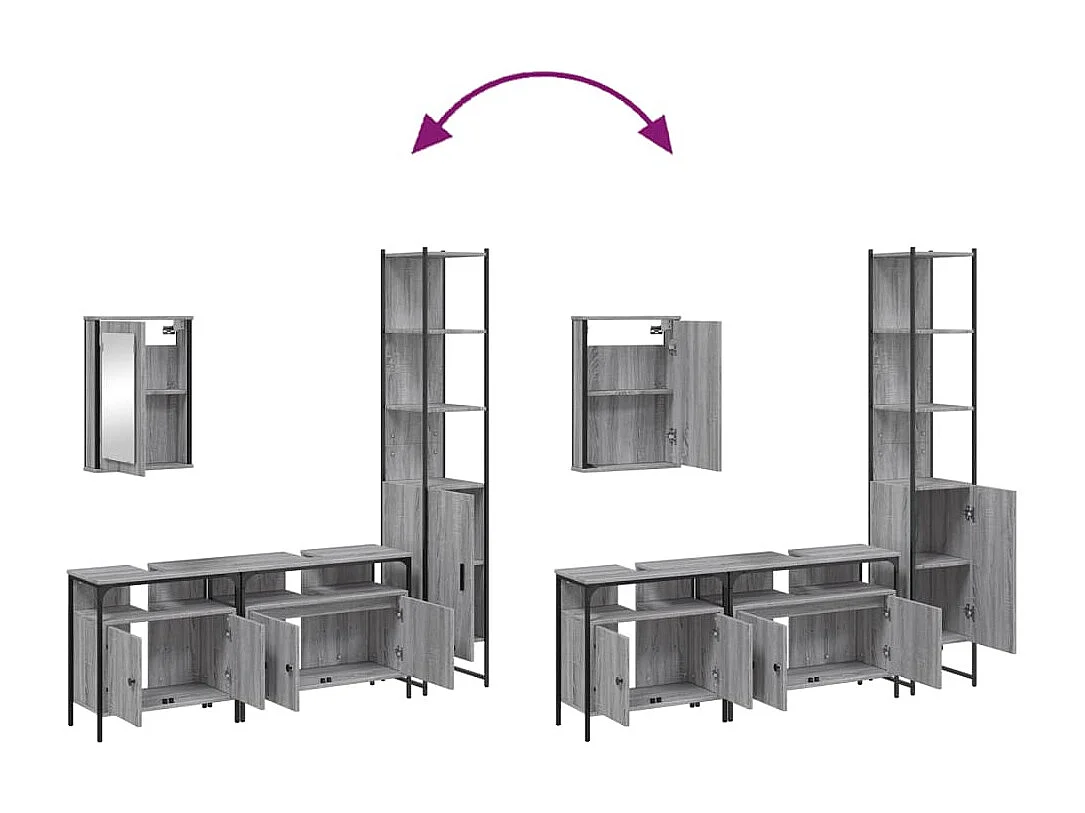 Ensemble de meubles de salle de bain 4 pcs Sonoma gris