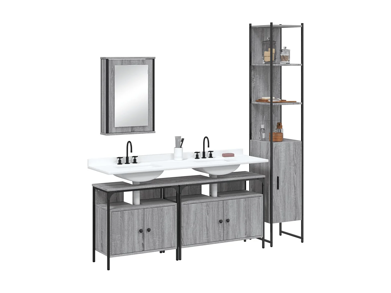 Ensemble de meubles de salle de bain 4 pcs Sonoma gris