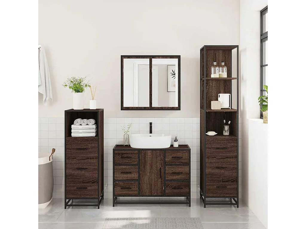 Ensemble de meubles de salle de bain 4 pcs chêne marron