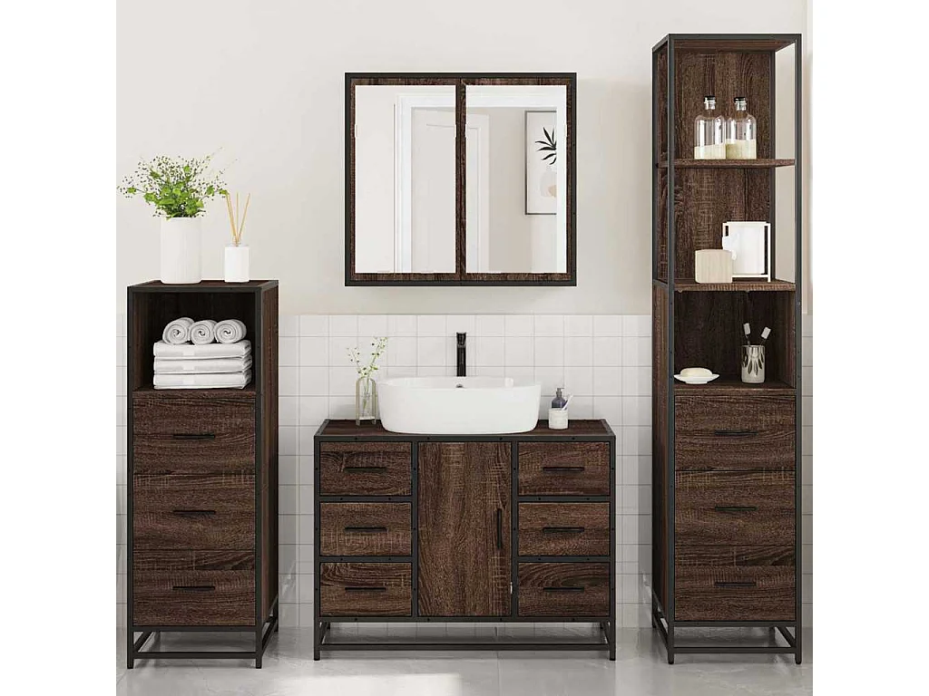 Ensemble de meubles de salle de bain 4 pcs chêne marron