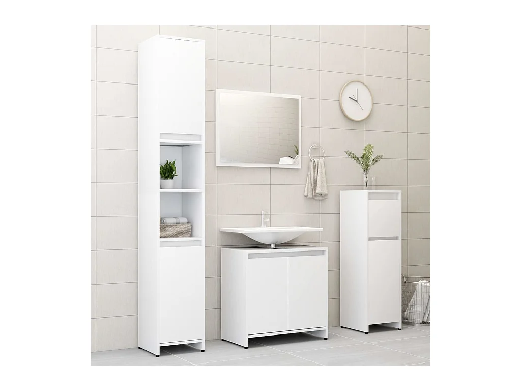 Ensemble de meubles de salle de bain 4pcs Blanc Bois ingénierie