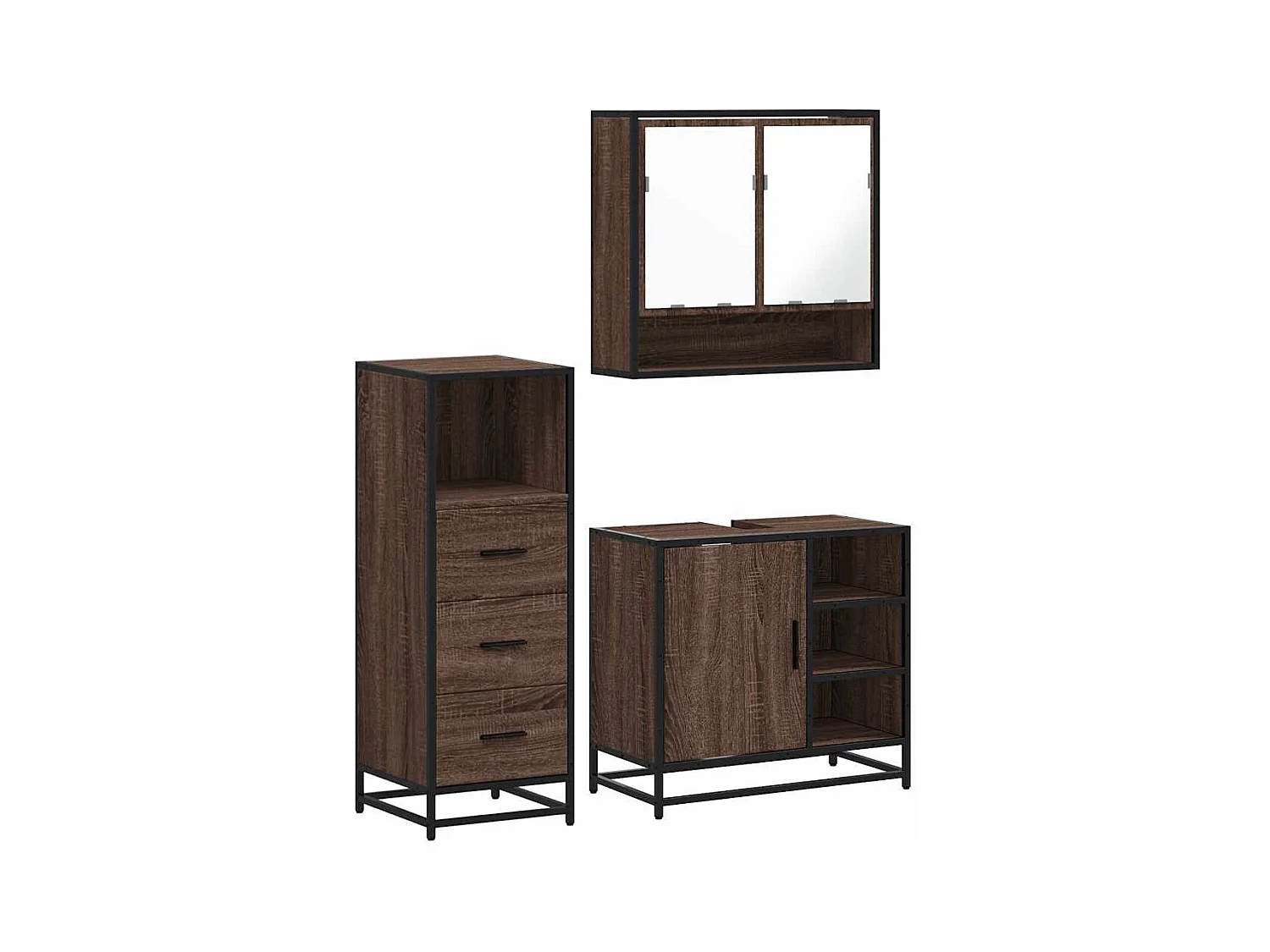 Conjunto de muebles de baño de 3 piezas Roble marrón