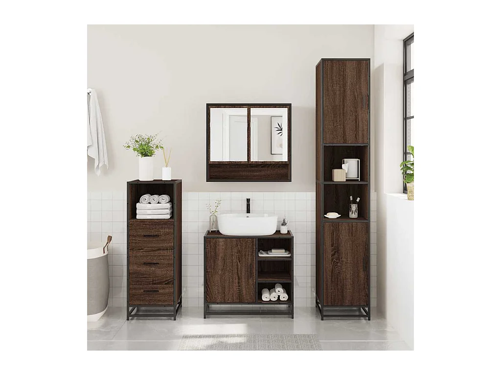 Conjunto de muebles de baño de 3 piezas Roble marrón