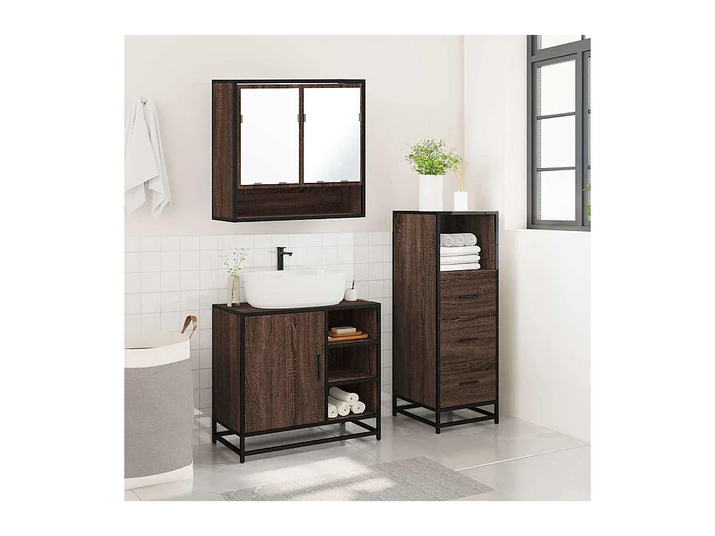 Conjunto de muebles de baño de 3 piezas Roble marrón