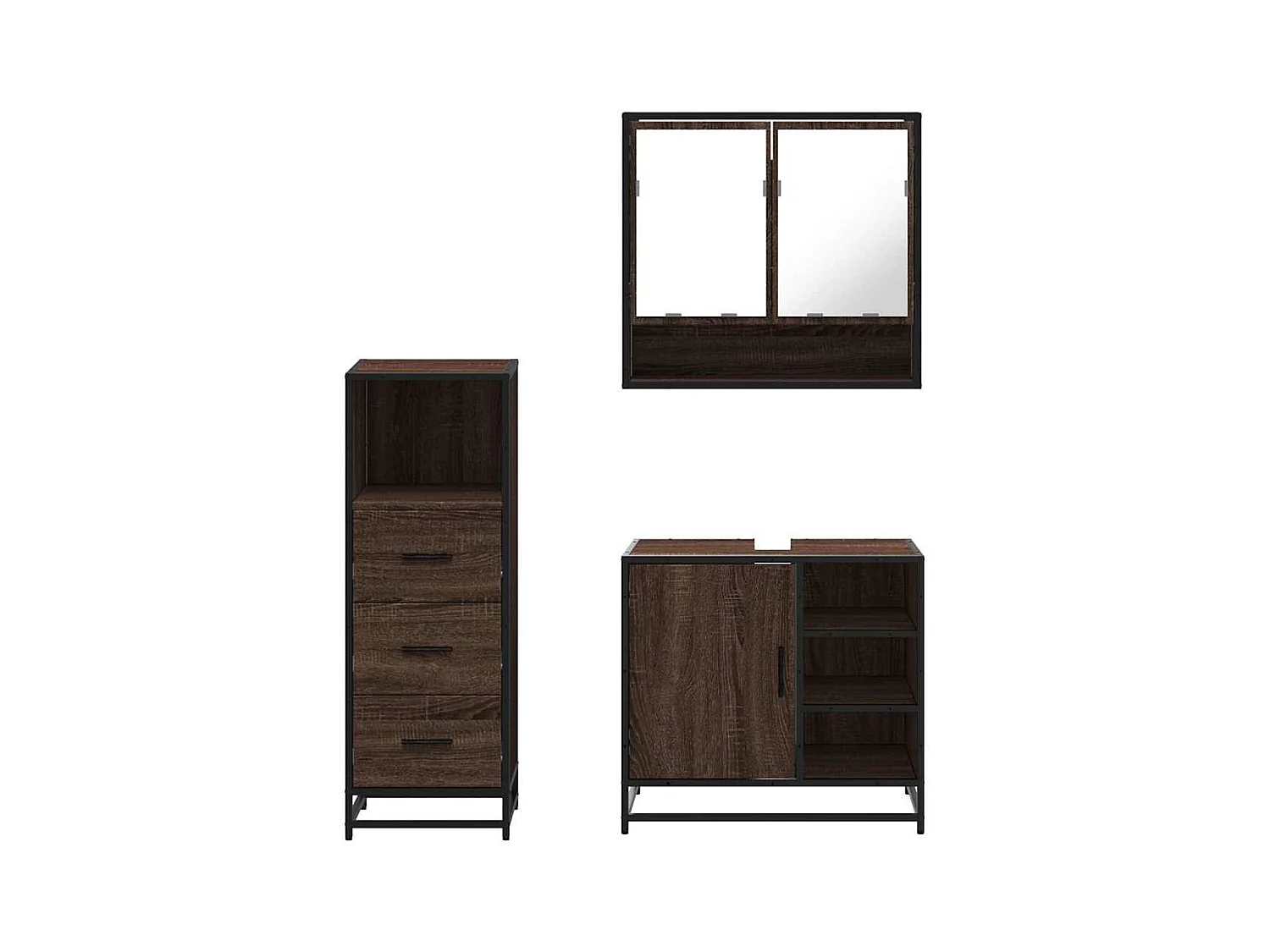 Conjunto de muebles de baño de 3 piezas Roble marrón