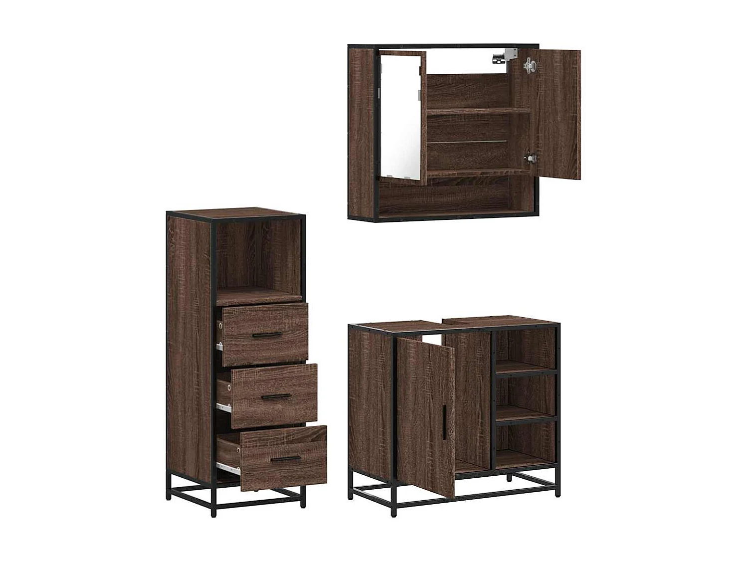 Conjunto de muebles de baño de 3 piezas Roble marrón