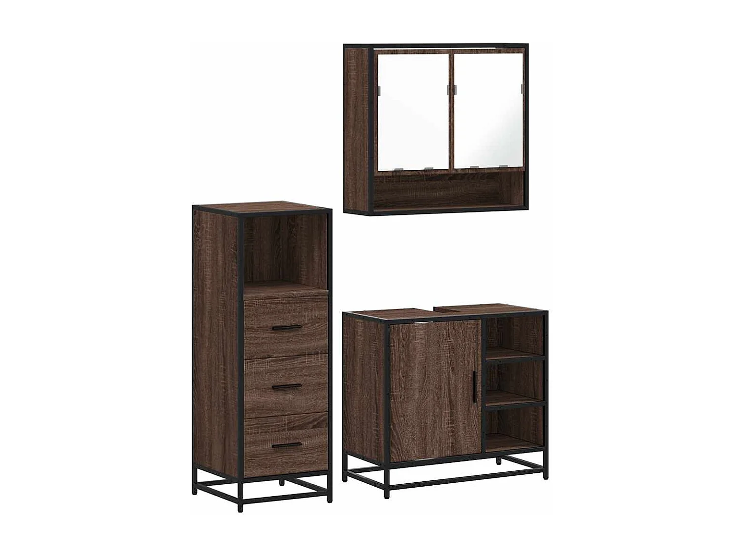 Ensemble de meubles de salle de bain 3 pcs Chêne marron