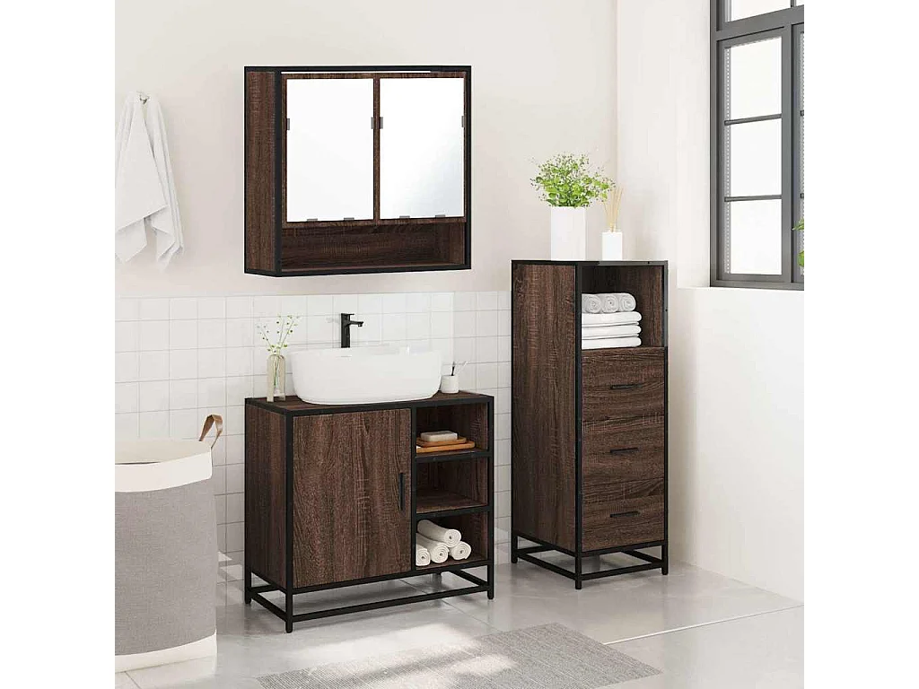 Ensemble de meubles de salle de bain 3 pcs Chêne marron