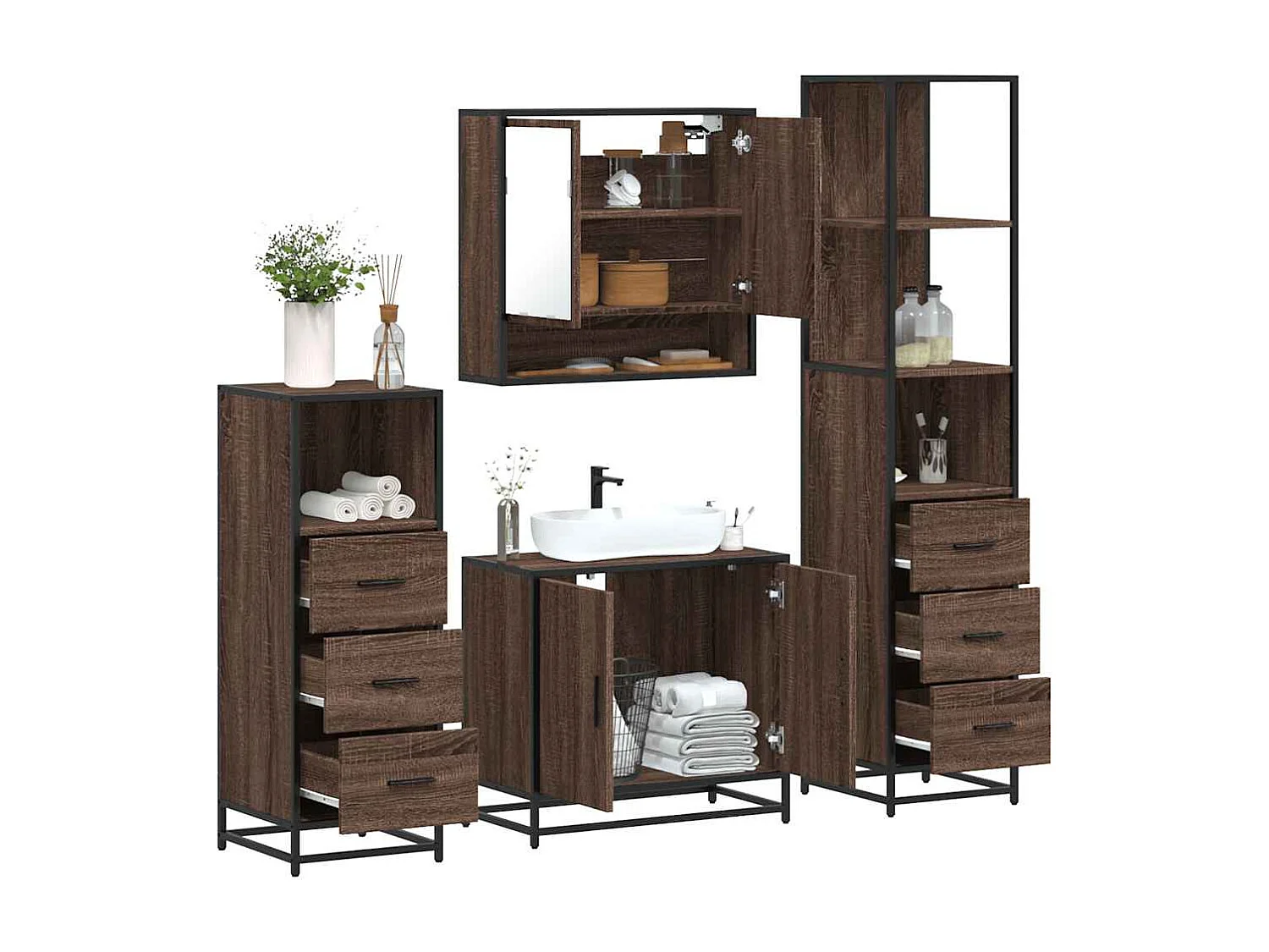 Ensemble de meubles de salle de bain 4 pcs chêne marron