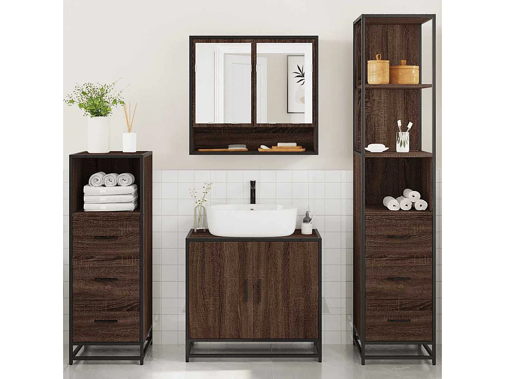 Ensemble de meubles de salle de bain 4 pcs chêne marron