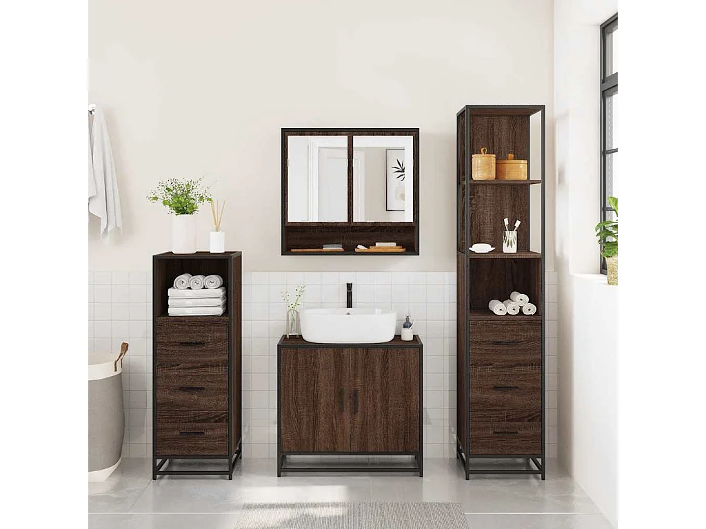 Ensemble de meubles de salle de bain 4 pcs chêne marron