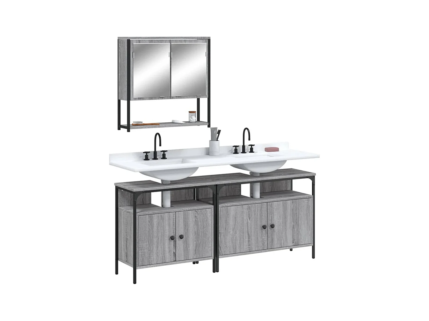 Ensemble de meubles de salle de bain 3 pcs Sonoma gris