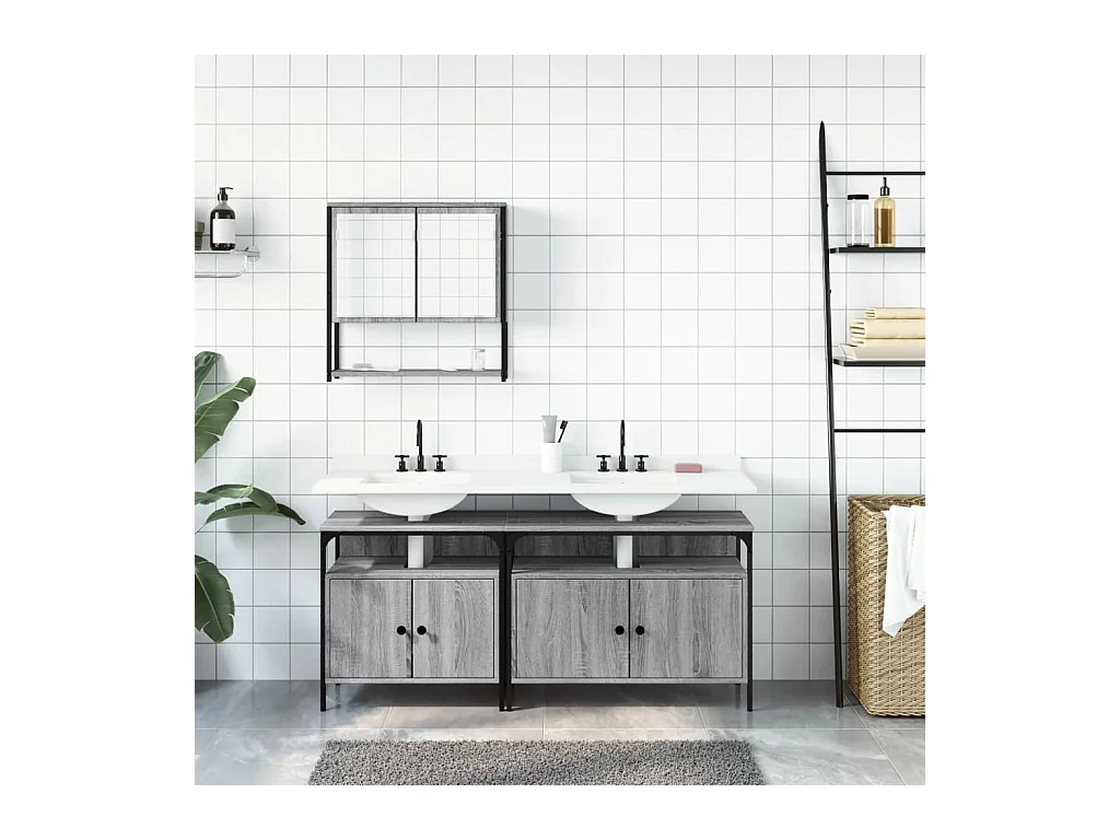 Ensemble de meubles de salle de bain 3 pcs Sonoma gris