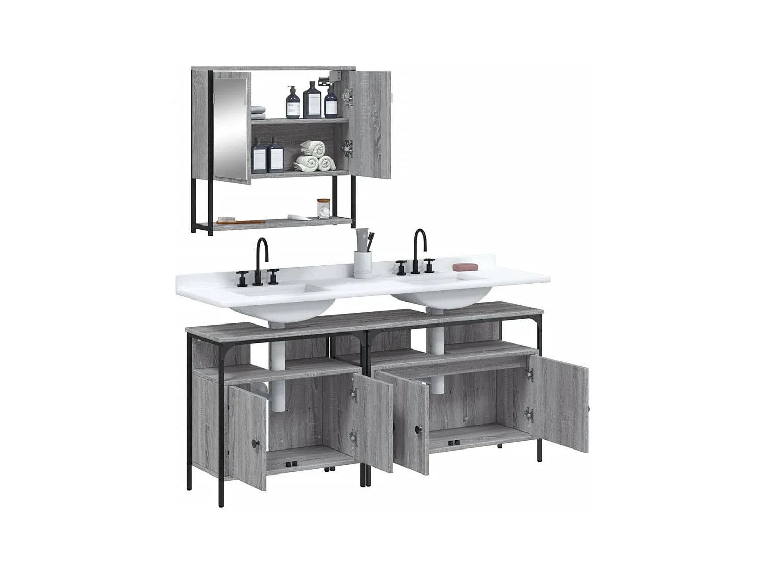 Ensemble de meubles de salle de bain 3 pcs Sonoma gris