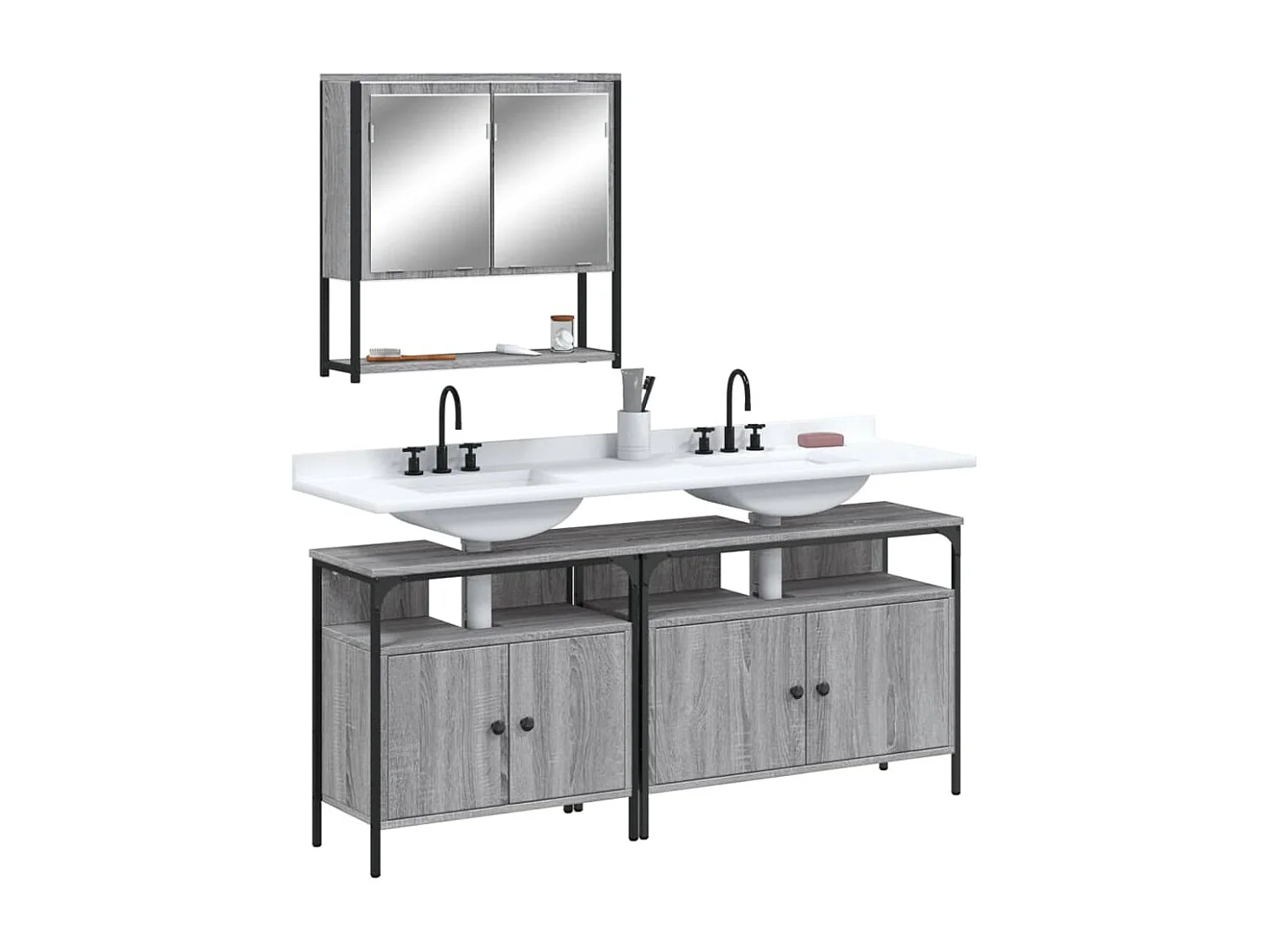 Ensemble de meubles de salle de bain 3 pcs Sonoma gris