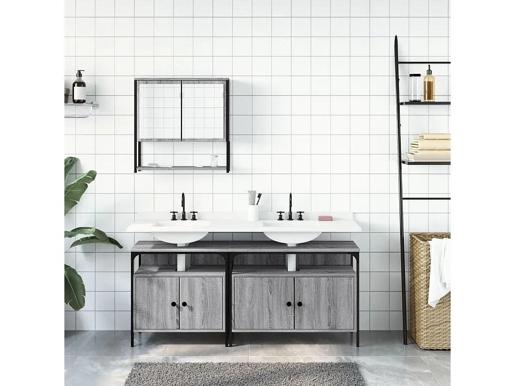 Ensemble de meubles de salle de bain 3 pcs Sonoma gris