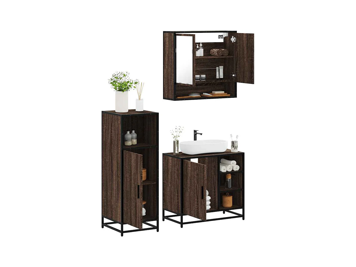 Conjunto de muebles de baño de 3 piezas Roble marrón