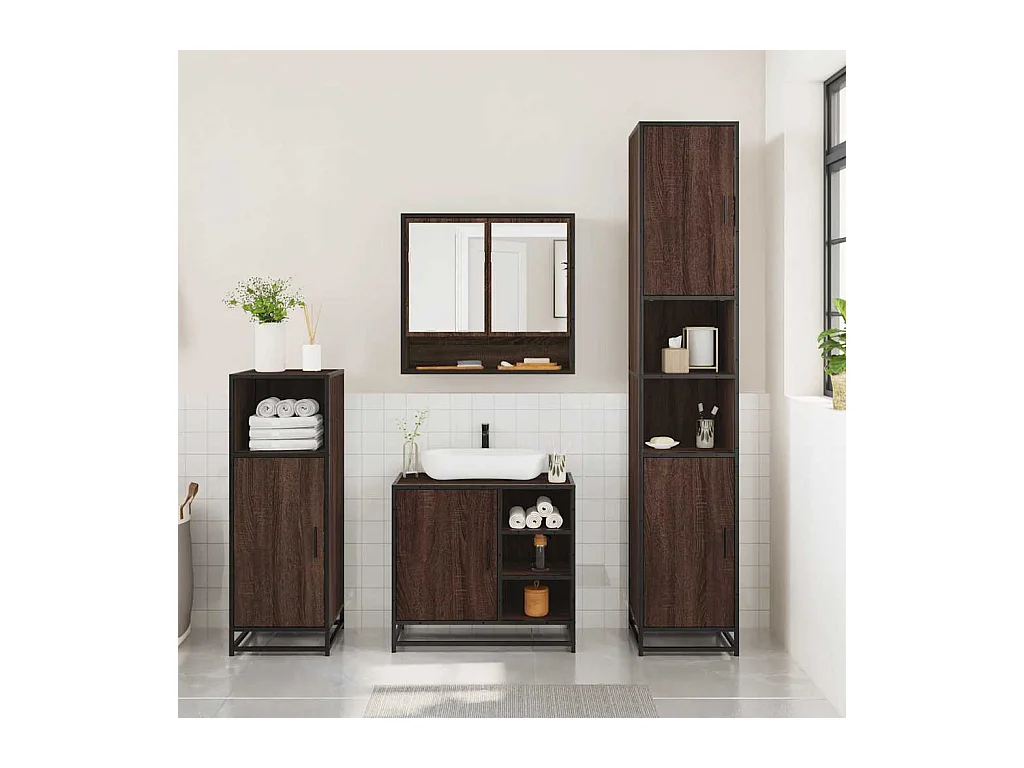 Conjunto de muebles de baño de 3 piezas Roble marrón