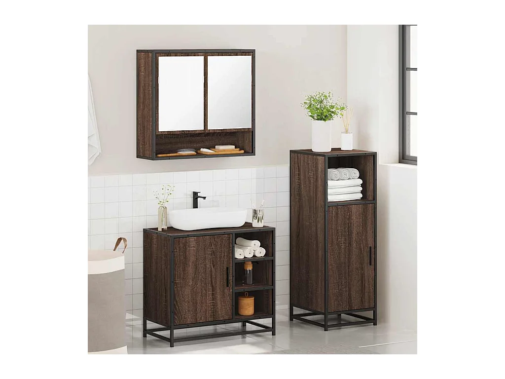 Conjunto de muebles de baño de 3 piezas Roble marrón