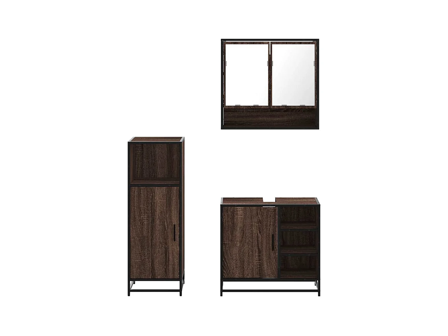 Conjunto de muebles de baño de 3 piezas Roble marrón