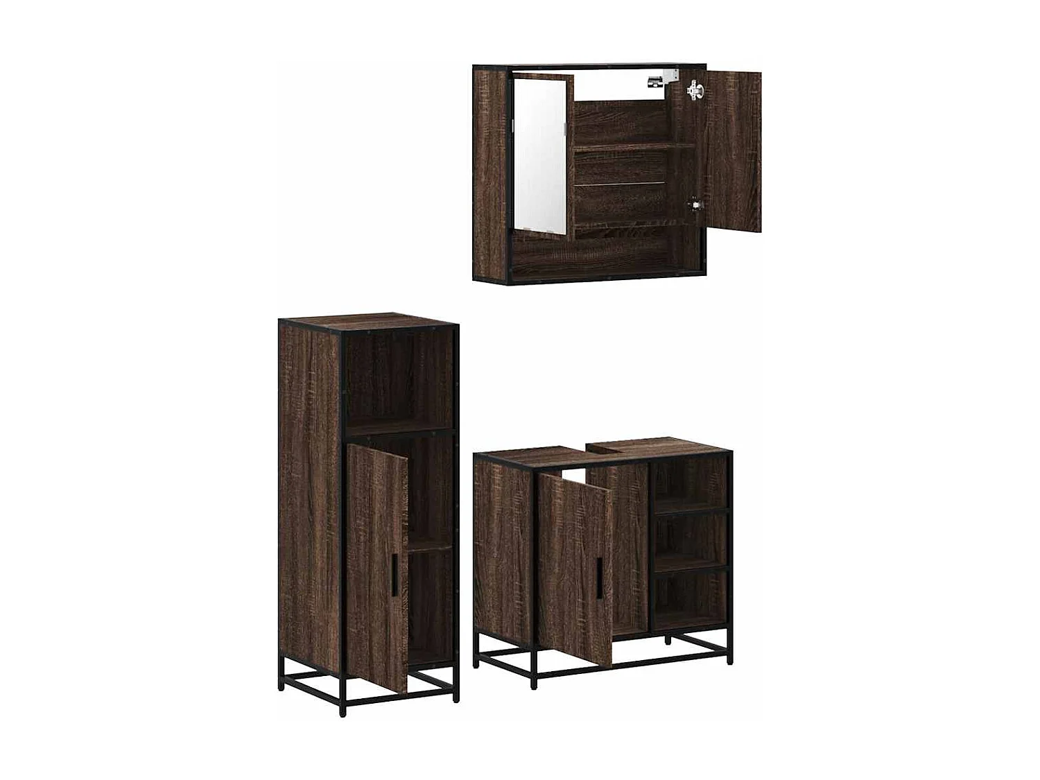 Conjunto de muebles de baño de 3 piezas Roble marrón