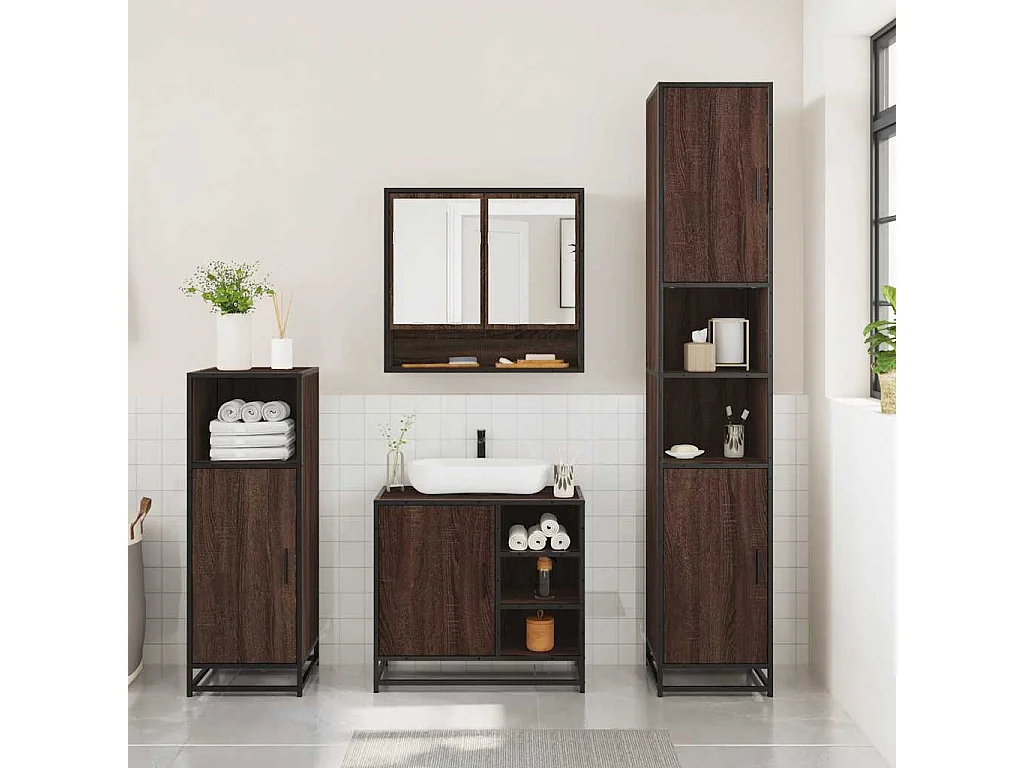 Ensemble de meubles de salle de bain 3 pcs Chêne marron