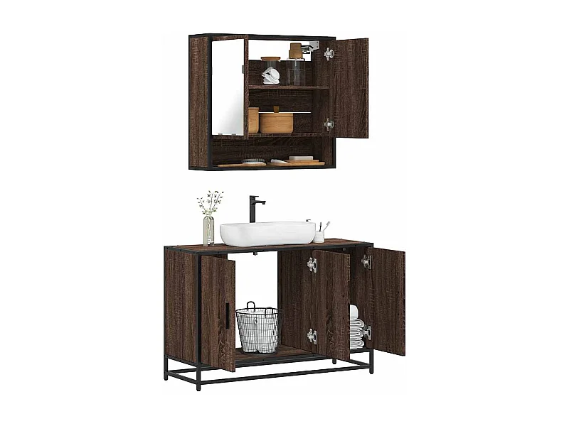 Conjunto de muebles de baño de 2 piezas Roble marrón