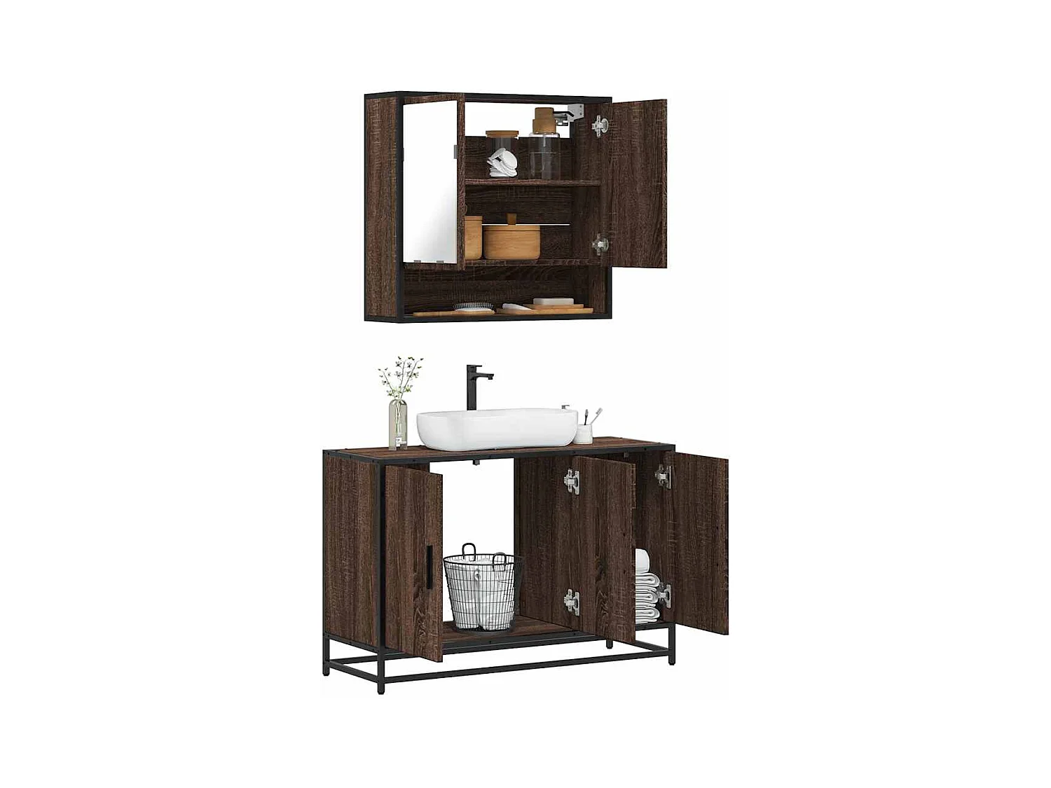 Ensemble de meubles de salle de bain 2 pcs Chêne marron