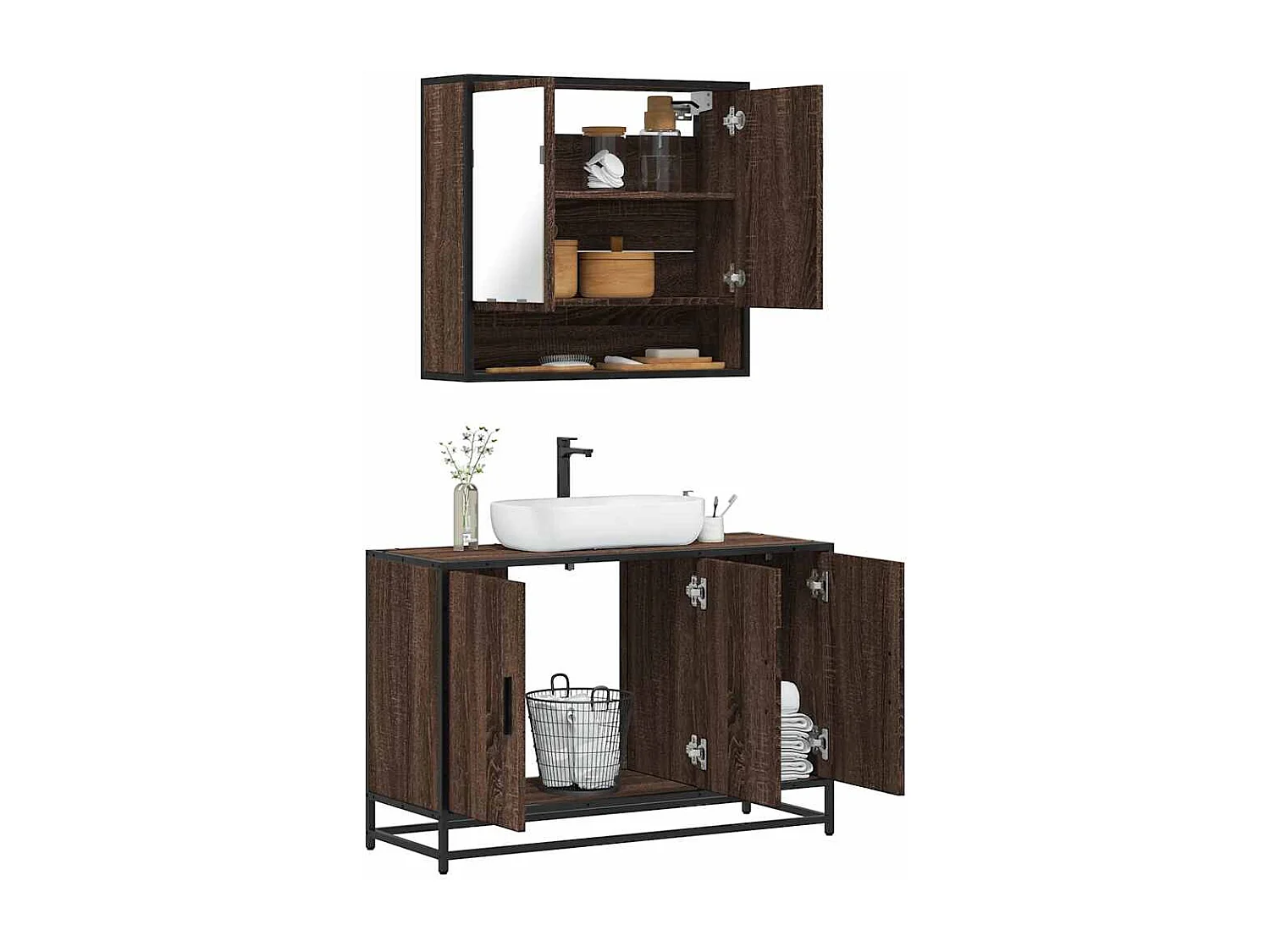 2-teiliges Badmöbel-Set Braune Eiche