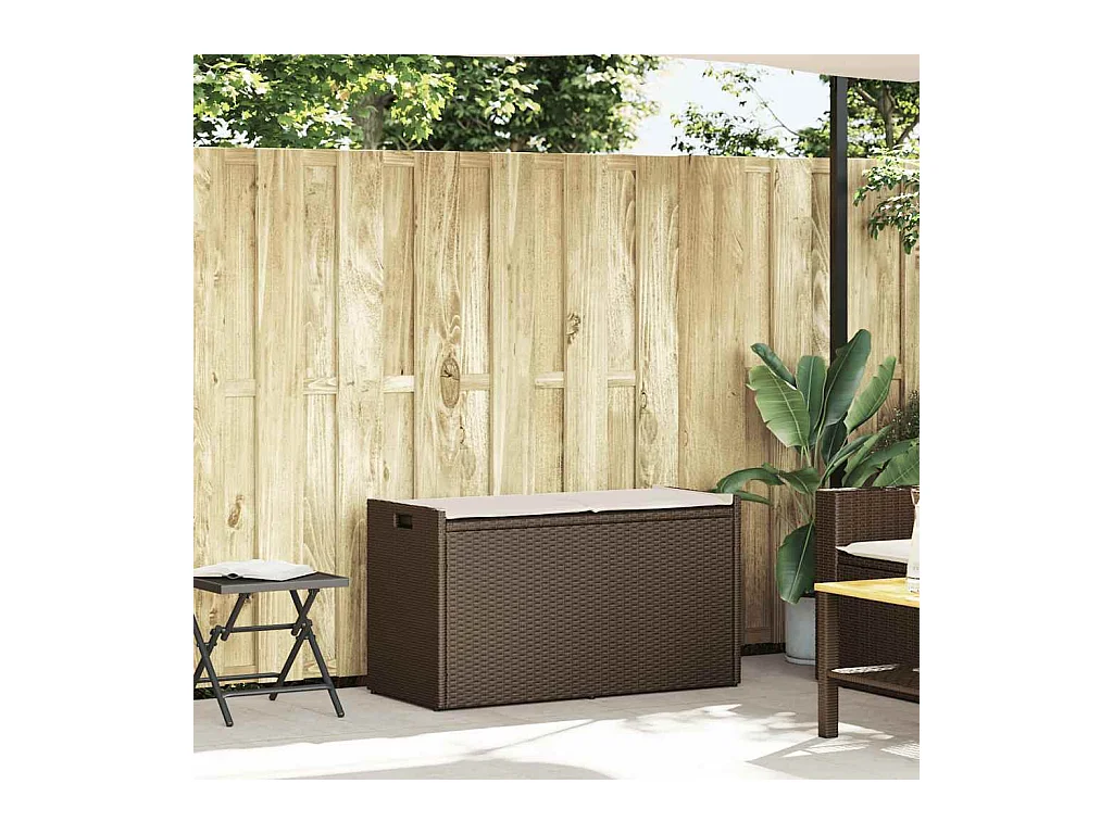 Banc de rangement extérieur coussin marron 100cm résine tressée