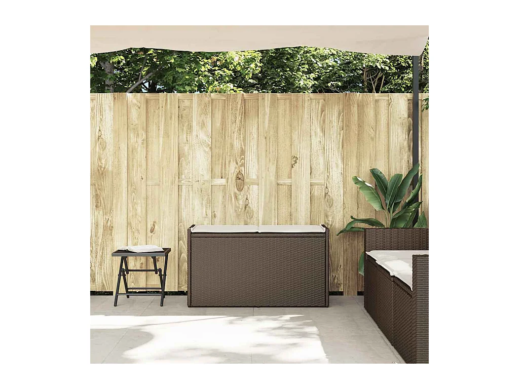 Banc de rangement extérieur coussin marron 100cm résine tressée