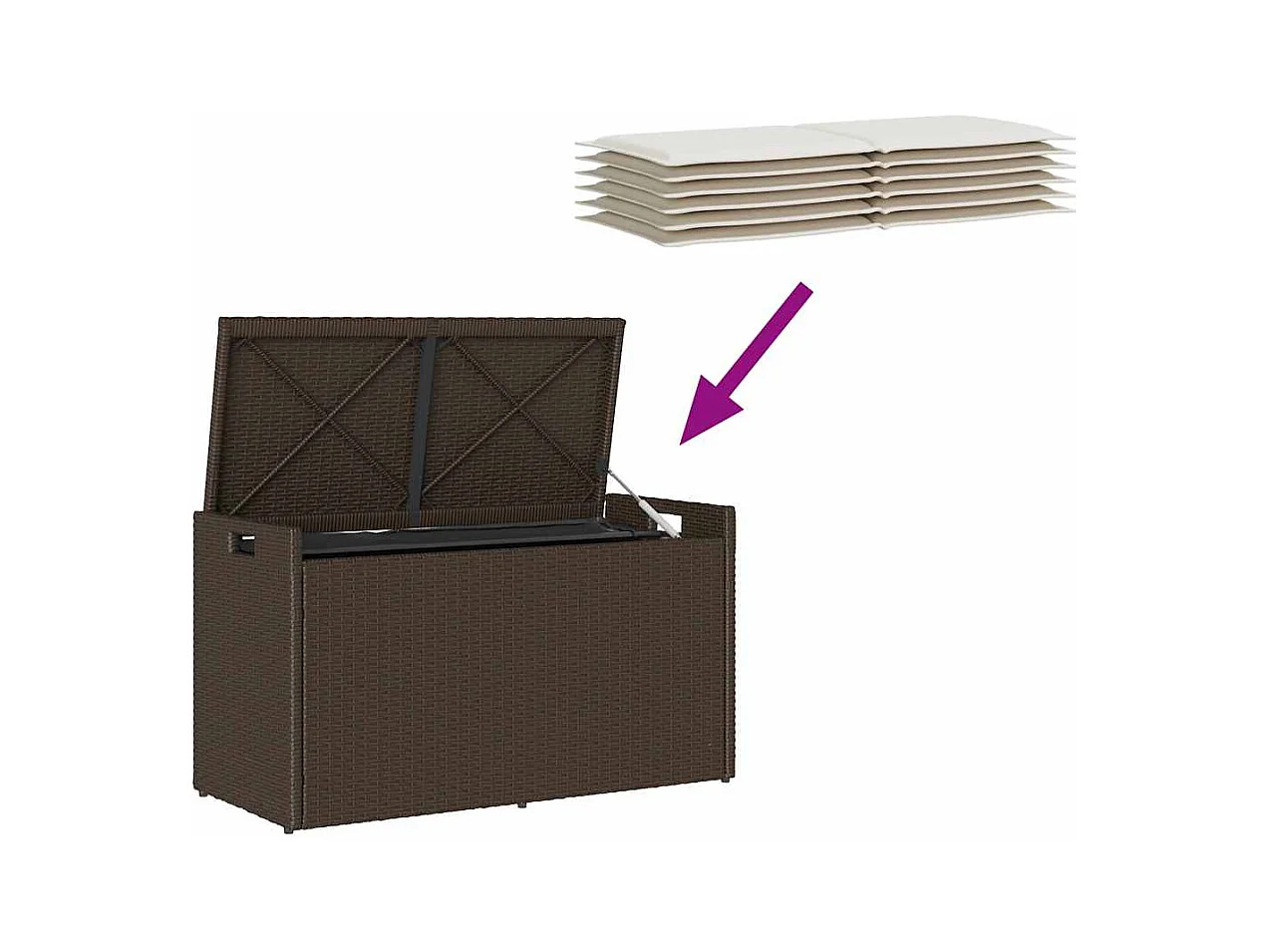 Banc de rangement extérieur coussin marron 100cm résine tressée