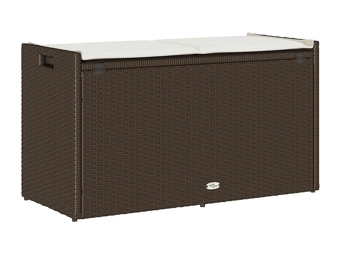 Banco de almacenaje para exterior con cojín marrón de 100 cm de resina tejida